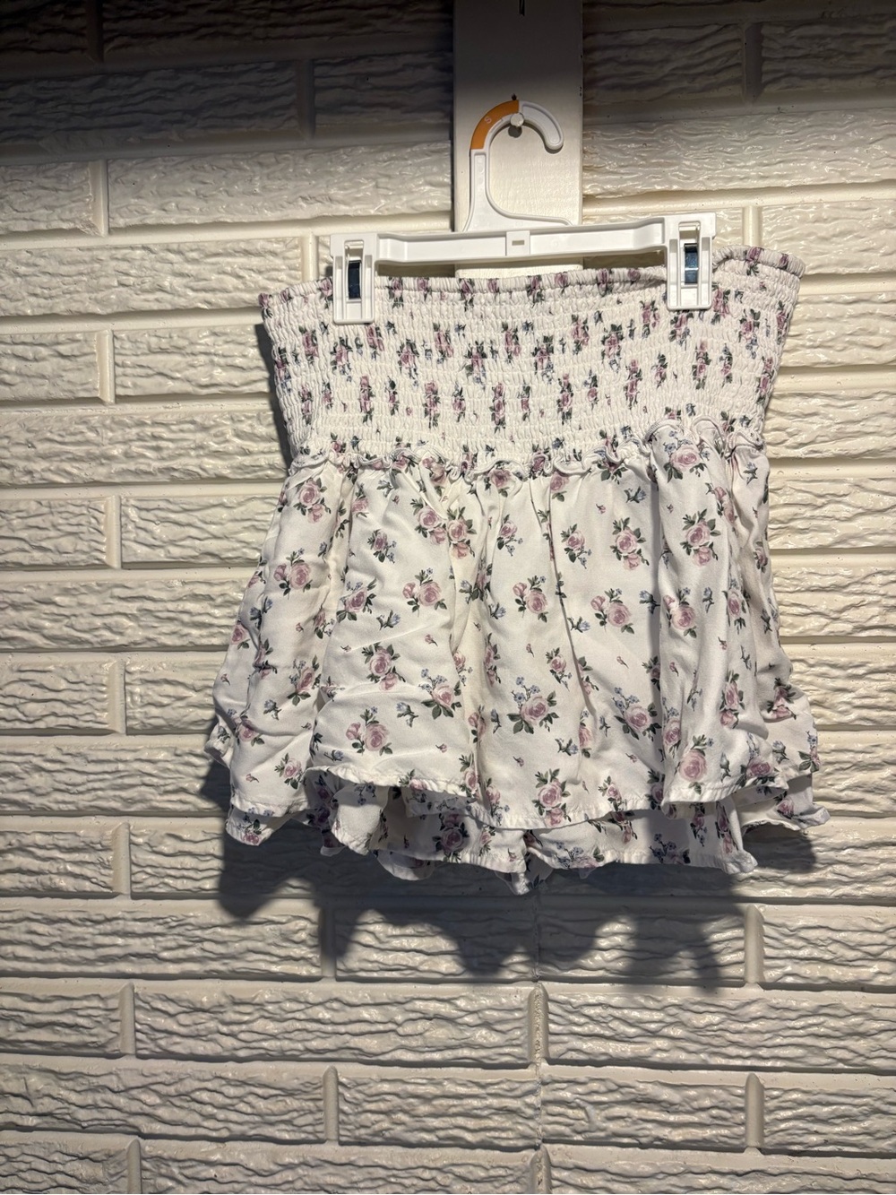 Hollister White Smocked Skort with Subtle Floral Accents
